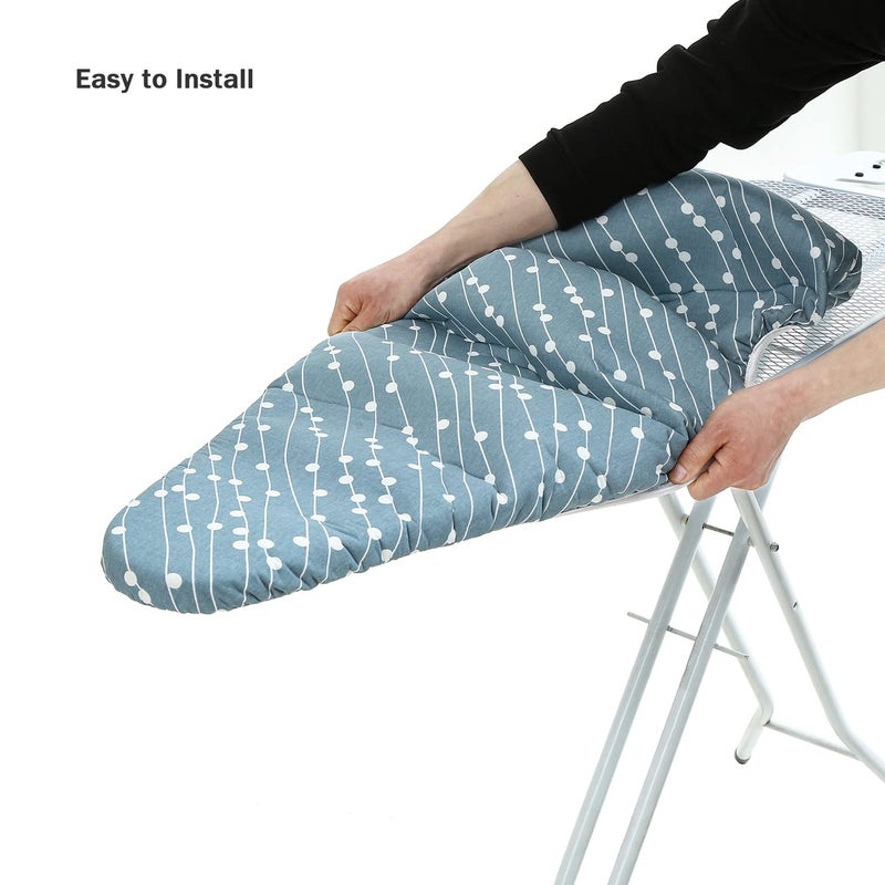 LCLW Ironing Board Cover and Pad Standard Size 15" x 54",3 Pairs of Hook and Loop Fastener Straps,Elastic Edges,Cotton Iron Board Cover with Scorch Resistant Thick Padding(White Circle) - Image 5